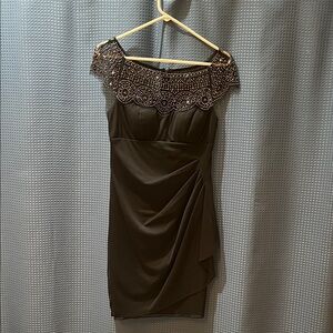 Elegant Navy Dress with Beaded Neckline